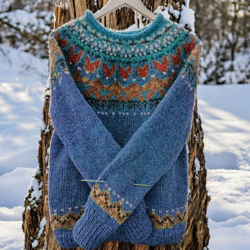 Maglione invernale girocollo in jacquard vintage