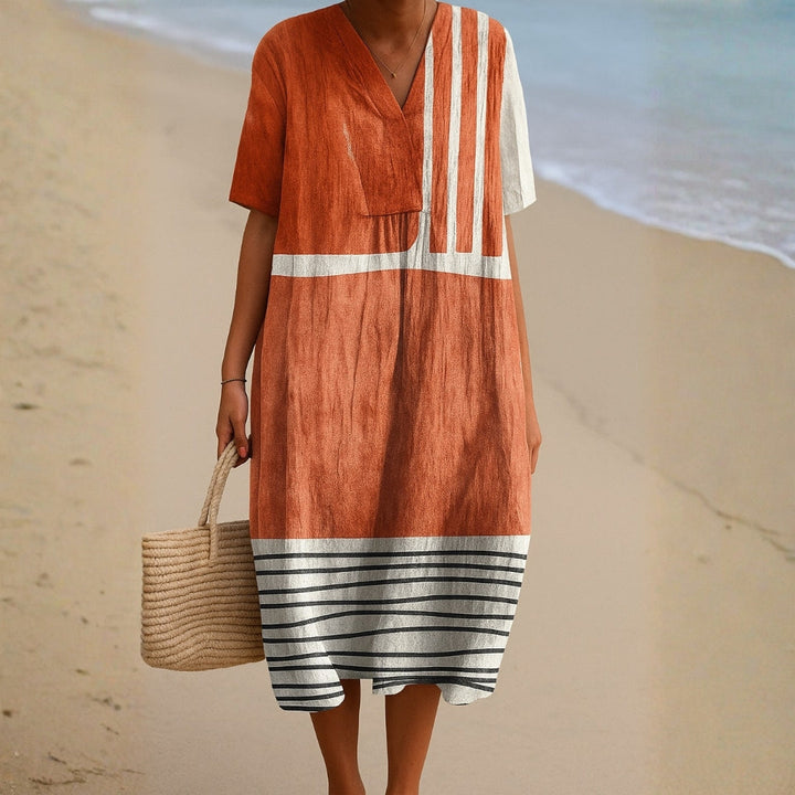 Imogen - Abito color terracotta a righe grafiche
