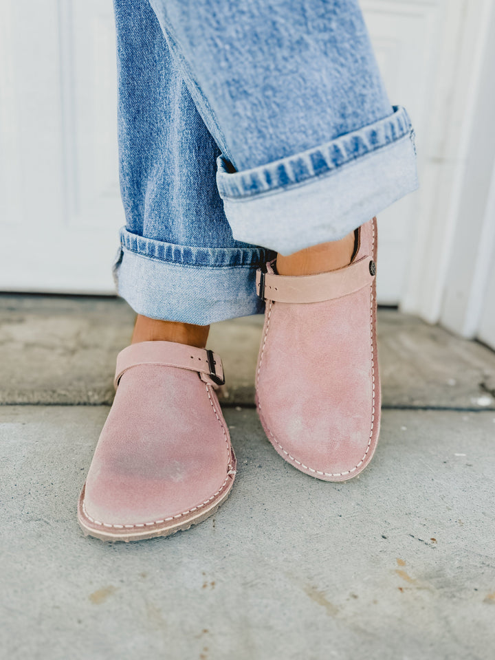 Zoccolo Birkenstock Lutry Premium in pelle scamosciata - Rosa chiaro