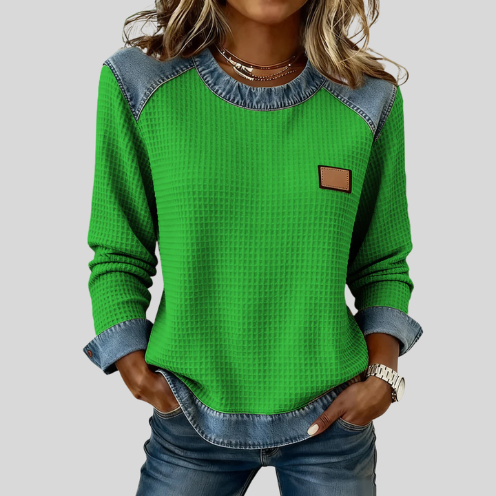 OLIVIA | Felpa da donna in maglia waffle con dettagli patchwork