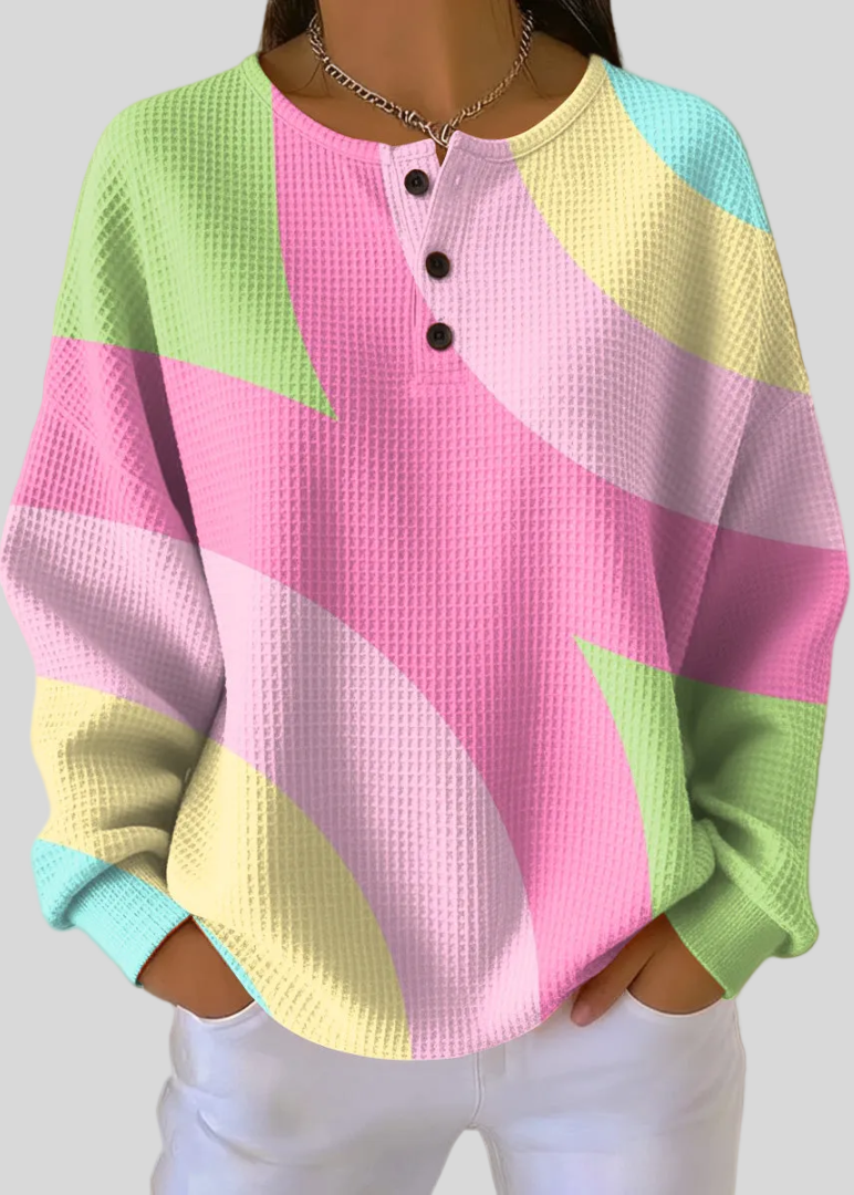 NADINE | Felpa Henley a Maglia Waffle con Blocco di Colore per Donna