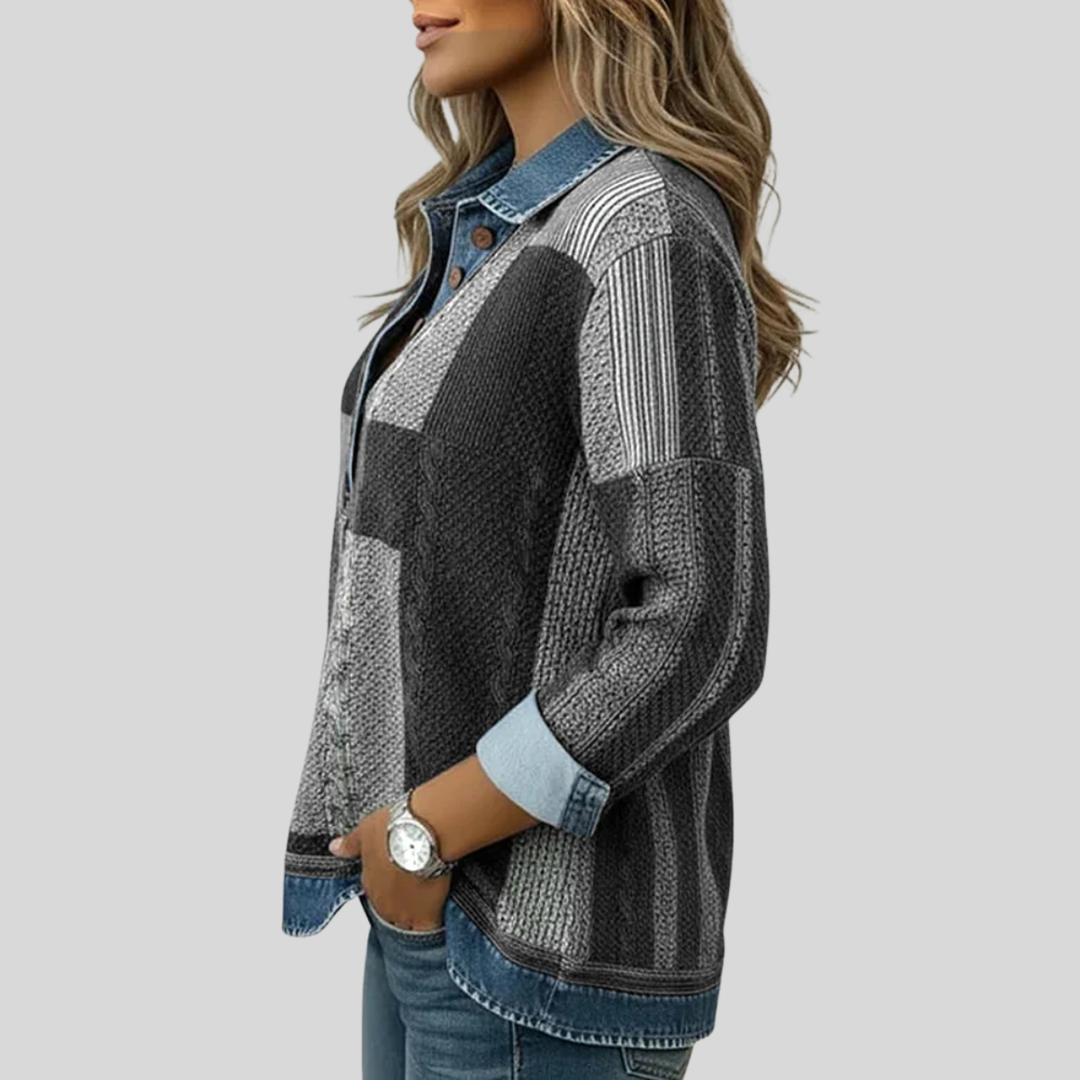 STELLA | Maglione Pullover Donna Colorblock con Bottoni Frontali