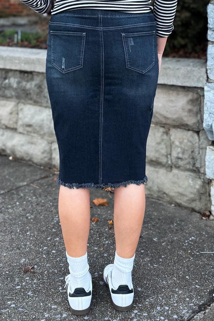 Gonna in denim effetto vissuto Becca nera