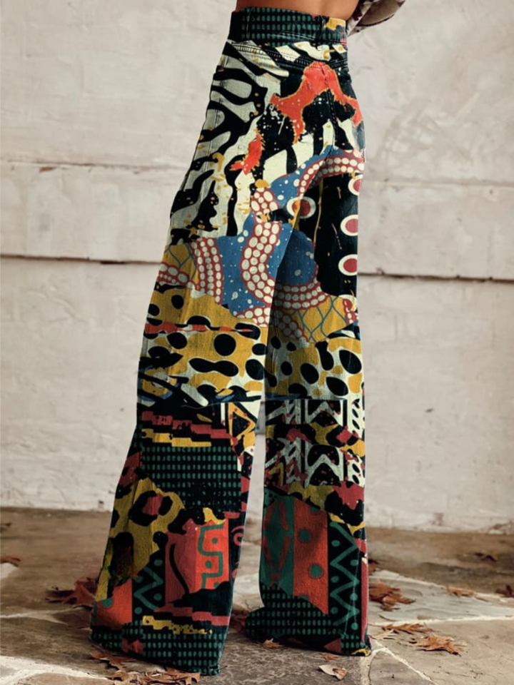 Pantaloni boho vintage con stampa grafica