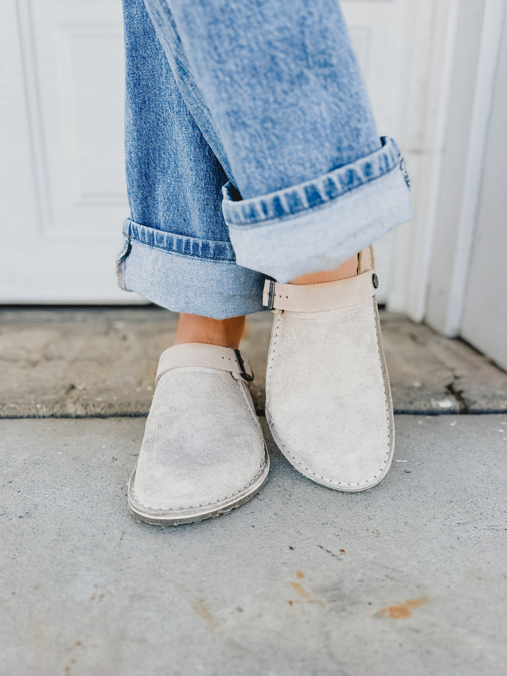 Birkenstock Lutry Zoccolo in camoscio premium - Oyster