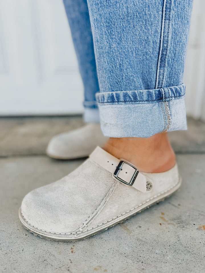 Birkenstock Lutry Zoccolo in camoscio premium - Oyster