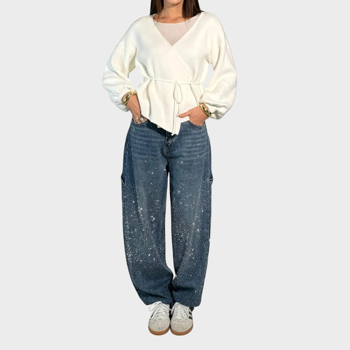 Zoe - Jeans a gamba larga con dettagli gioiello
