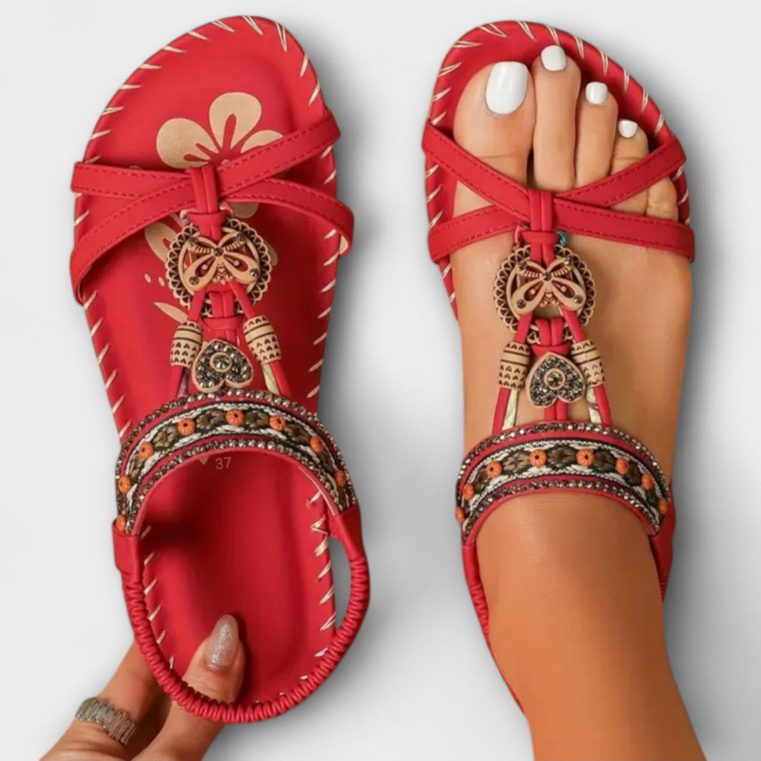 Walburga - Green Sandals with Decorative Buckle