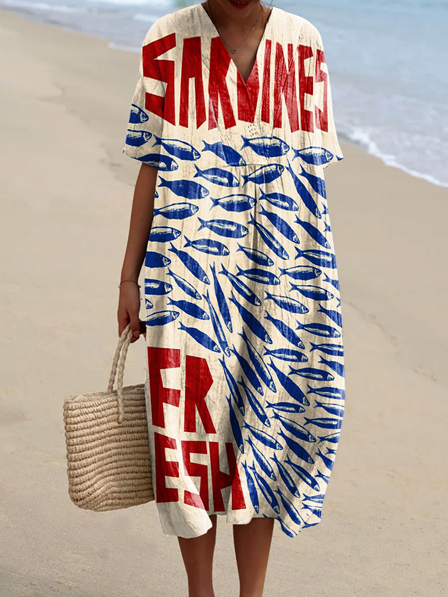 Nora - Vestito con stampa sardine