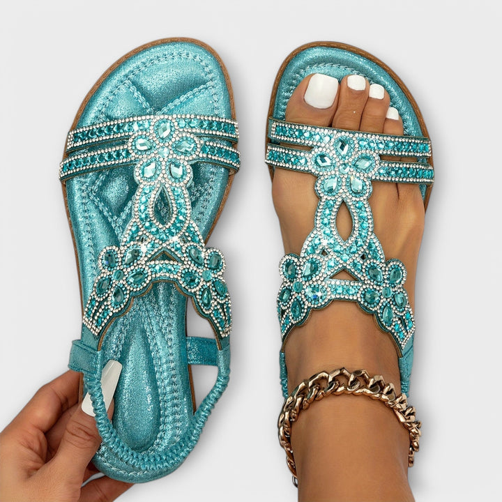 Reinhilde - Sandali boho turchesi con strass