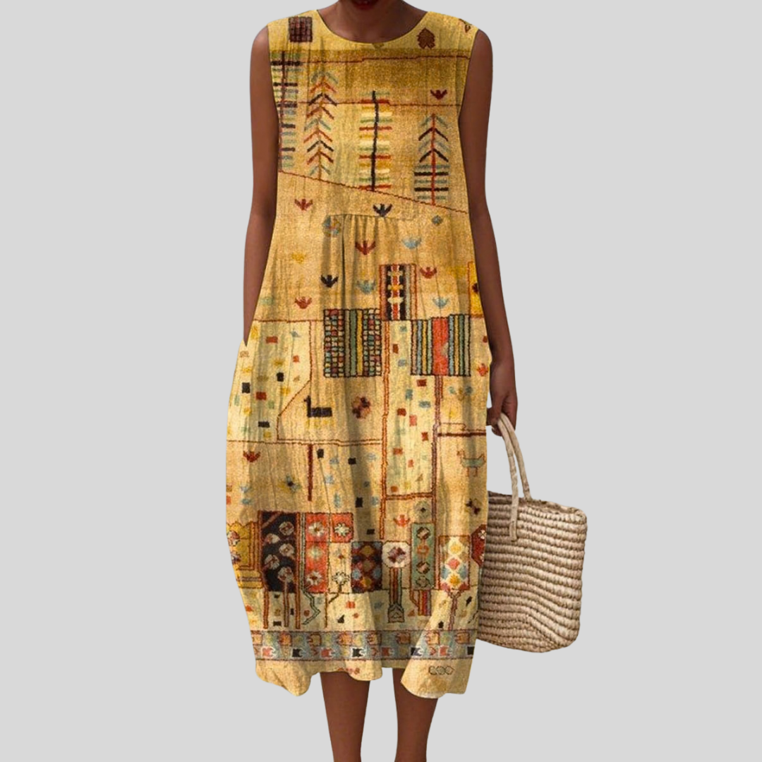 Abito giallo senape con motivo Klimt