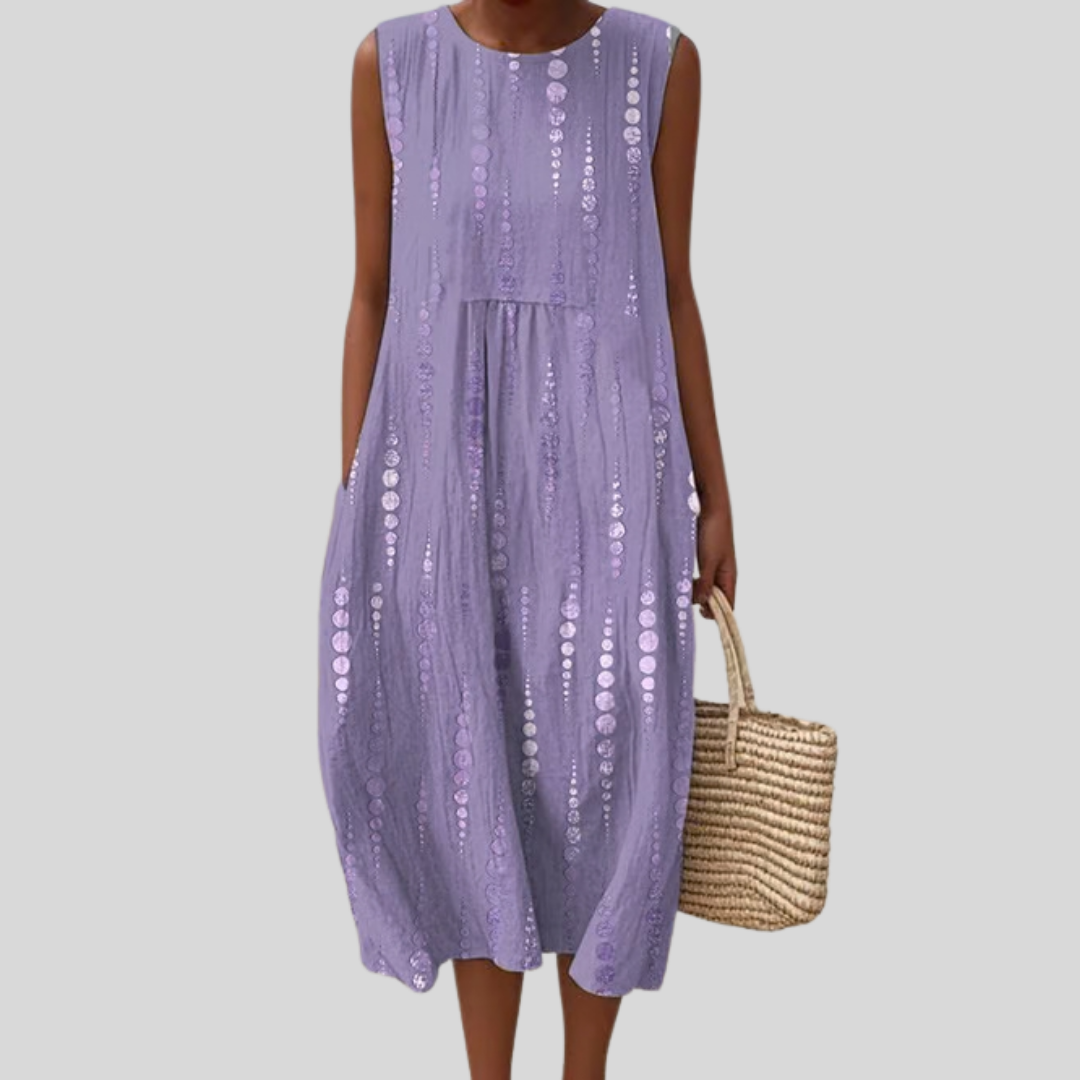 Lilac Linen Dress with Dots