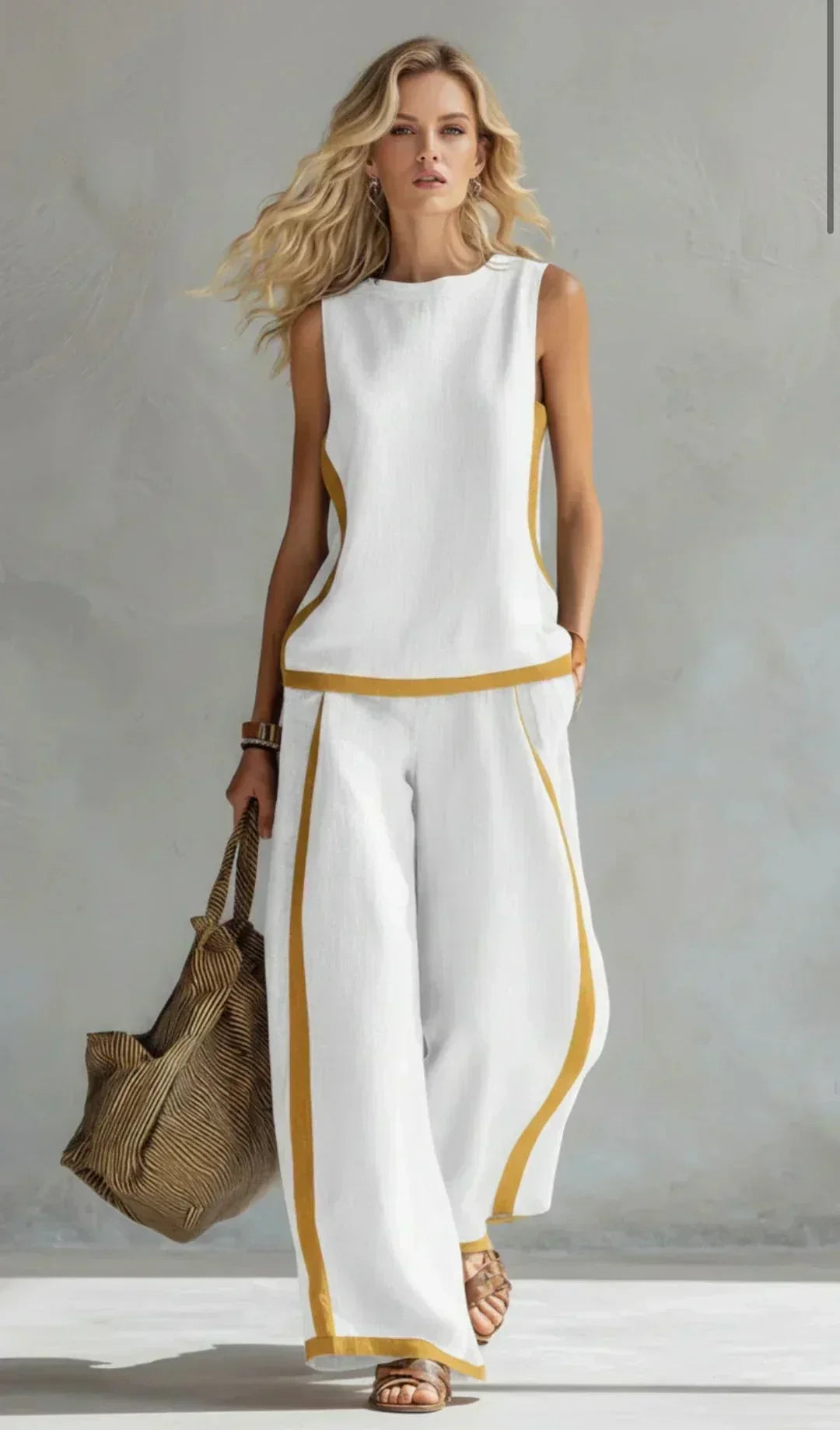 Ursula - Completo elegante e casual composto da gilet e pantaloni con finiture bicolore