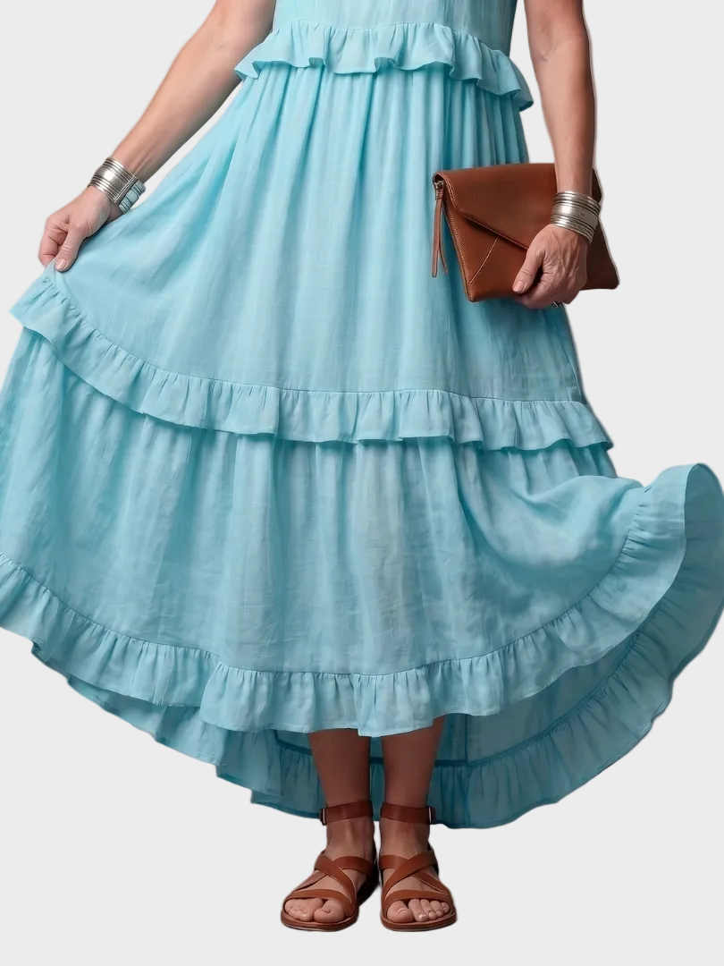Katia - Abito lungo con scollo all'americana e volant