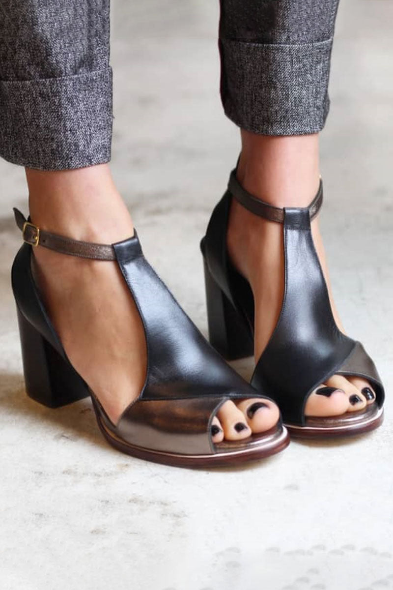 Heidi - Sandali aperti con tacco alto in patchwork nero