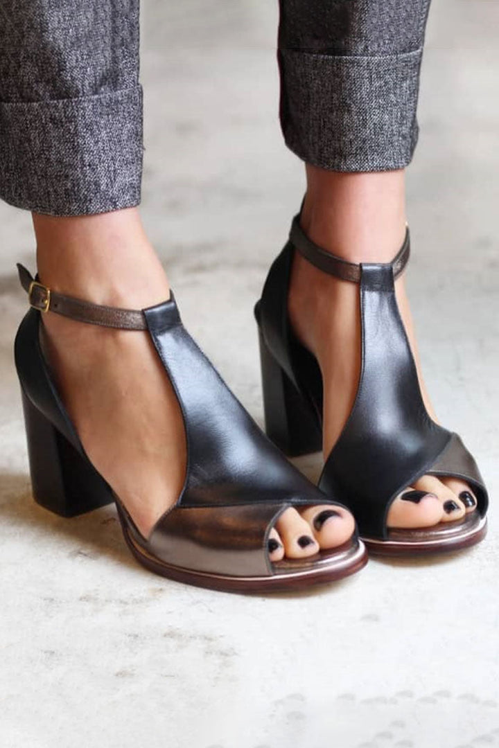 Heidi - Sandali aperti con tacco alto in patchwork nero