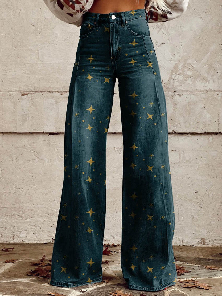 Pantaloni vintage boho con stampa a stelle