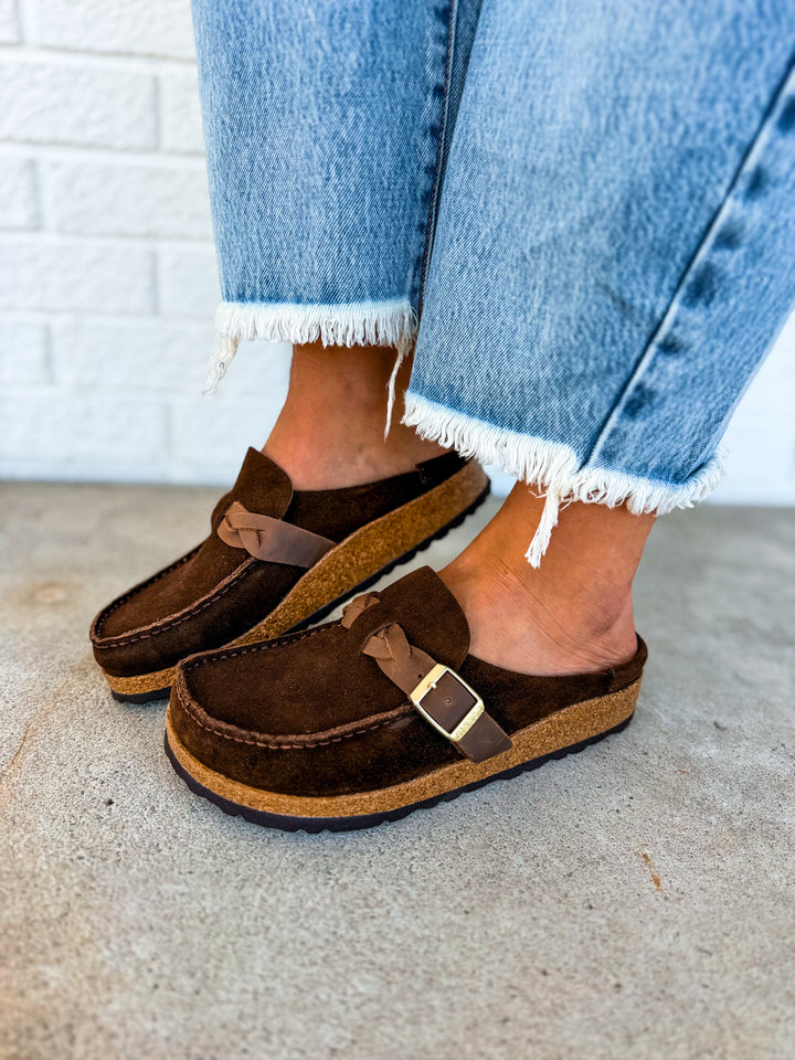 Zoccolo Birkenstock Buckley in pelle scamosciata intrecciata - Carafe