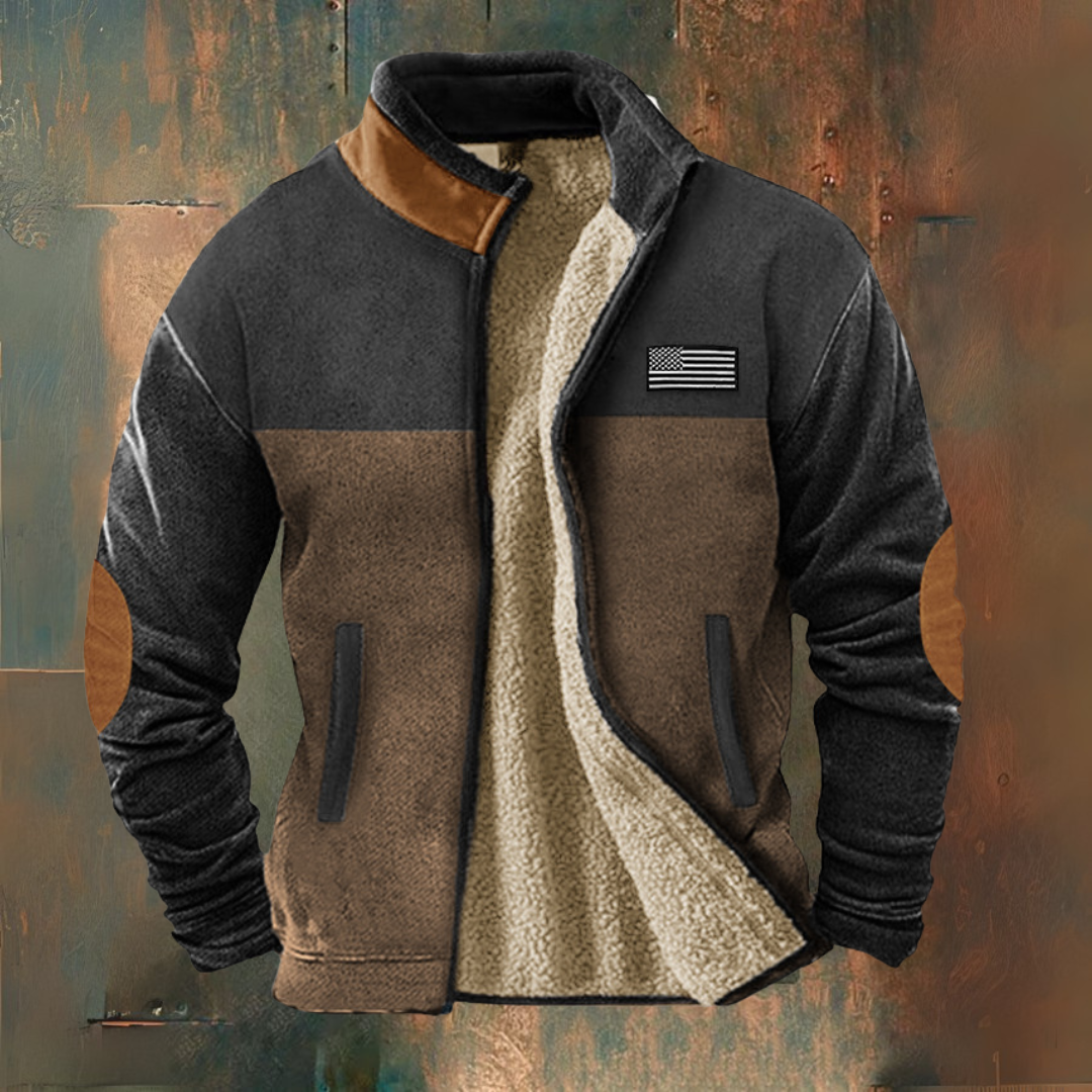 Aaron | Giacca in Fleece con Pannelli a Contrasto Marrone