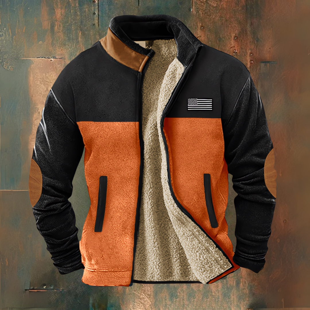 Aaron | Giacca in Fleece con Pannelli a Contrasto Marrone