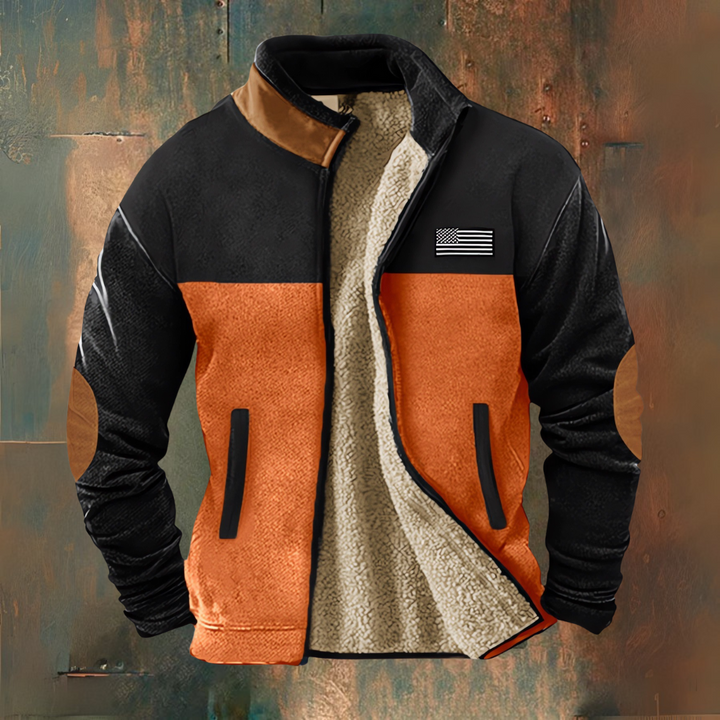 Aaron | Giacca in Fleece con Pannelli a Contrasto Marrone