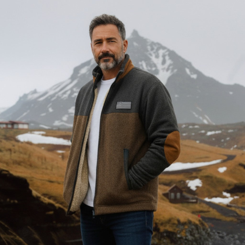 Aaron | Giacca in Fleece con Pannelli a Contrasto Marrone