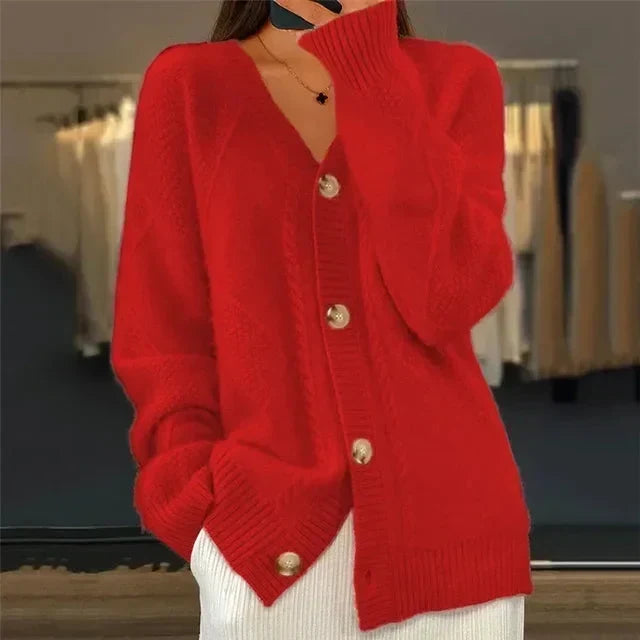 Aaliyah | Cardigan con scollo a V e bottoni frontali, dettaglio in maglia a rombi, perfetto per tutti i giorni