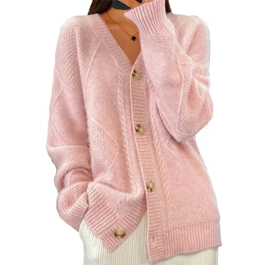 Aaliyah | Cardigan con scollo a V e bottoni frontali, dettaglio in maglia a rombi, perfetto per tutti i giorni