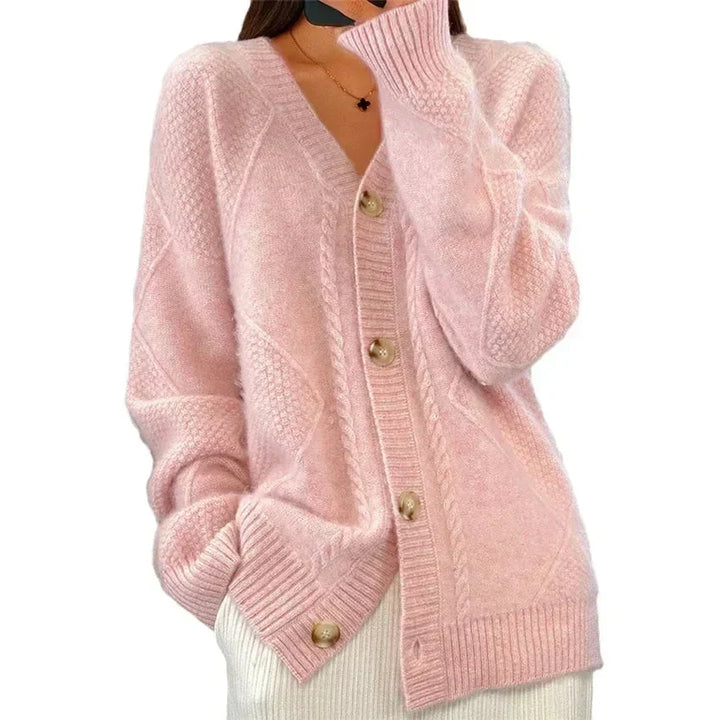 Aaliyah | Cardigan con scollo a V e bottoni frontali, dettaglio in maglia a rombi, perfetto per tutti i giorni