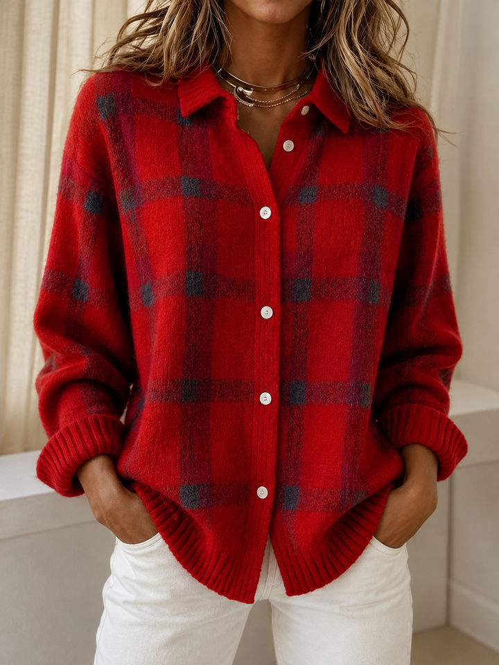 IRIS | Cardigan a Maglia a Quadri per Donna con Apertura Frontale