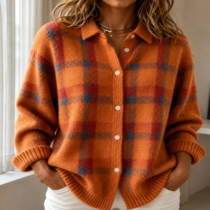 IRIS | Cardigan a Maglia a Quadri per Donna con Apertura Frontale