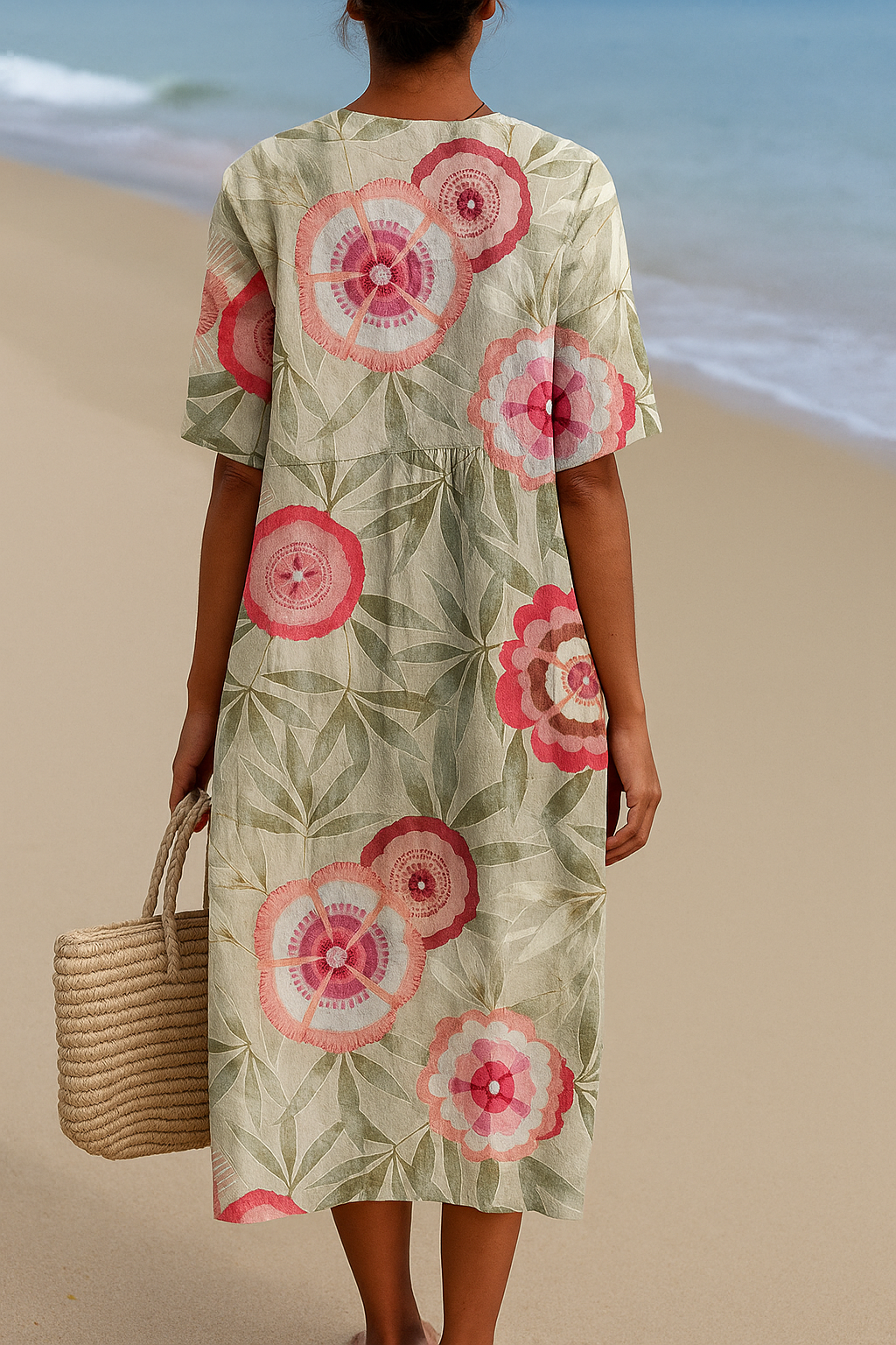 Freya - Vestito floreale con foglie e mandala