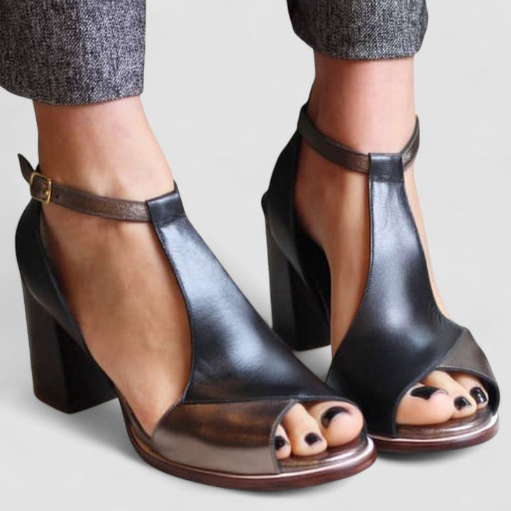 Heidi - Sandali aperti con tacco alto in patchwork nero