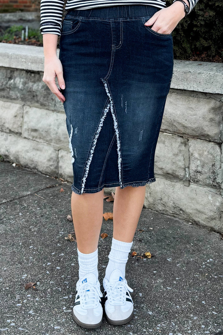 Gonna in denim effetto vissuto Becca nera