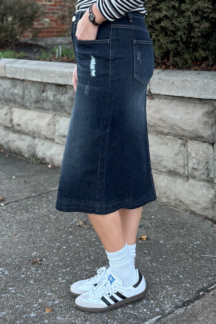 Gonna di jeans effetto vissuto Gianna (lavaggio nero)