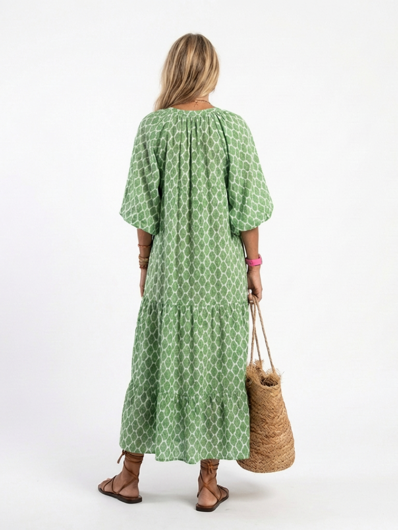 Apolline | Vestito midi fantasia con scollo a V e maniche a tre quarti