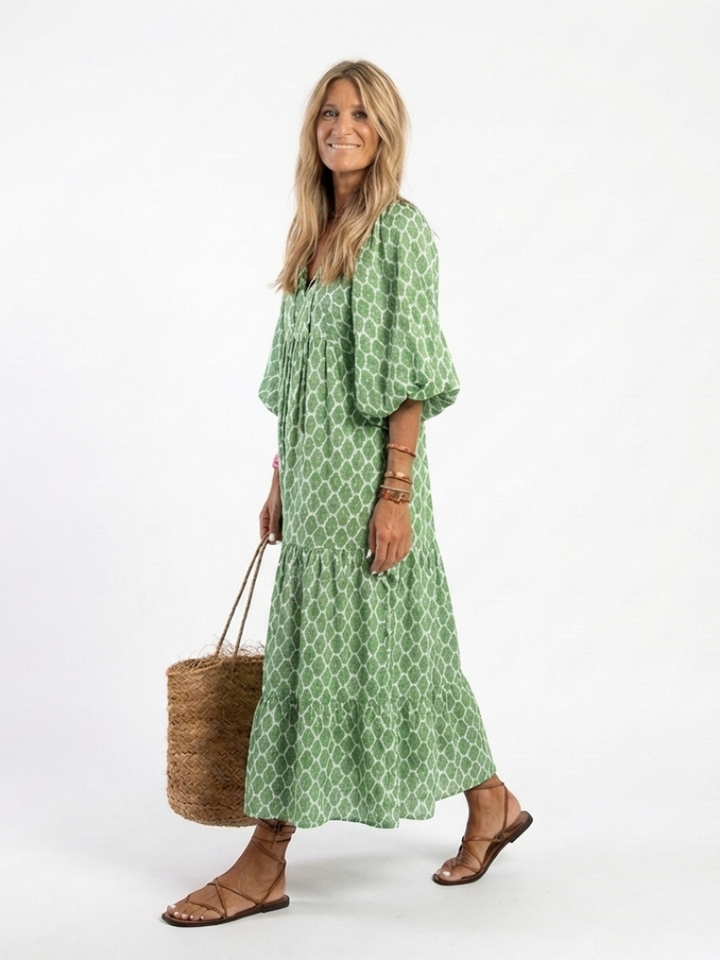 Apolline | Vestito midi fantasia con scollo a V e maniche a tre quarti