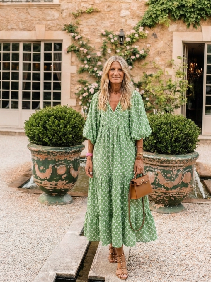 Apolline | Vestito midi fantasia con scollo a V e maniche a tre quarti