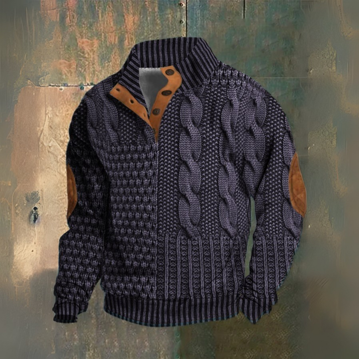 Elliot | Maglione A Collo Alto In Maglia A Treccia Blu Navy