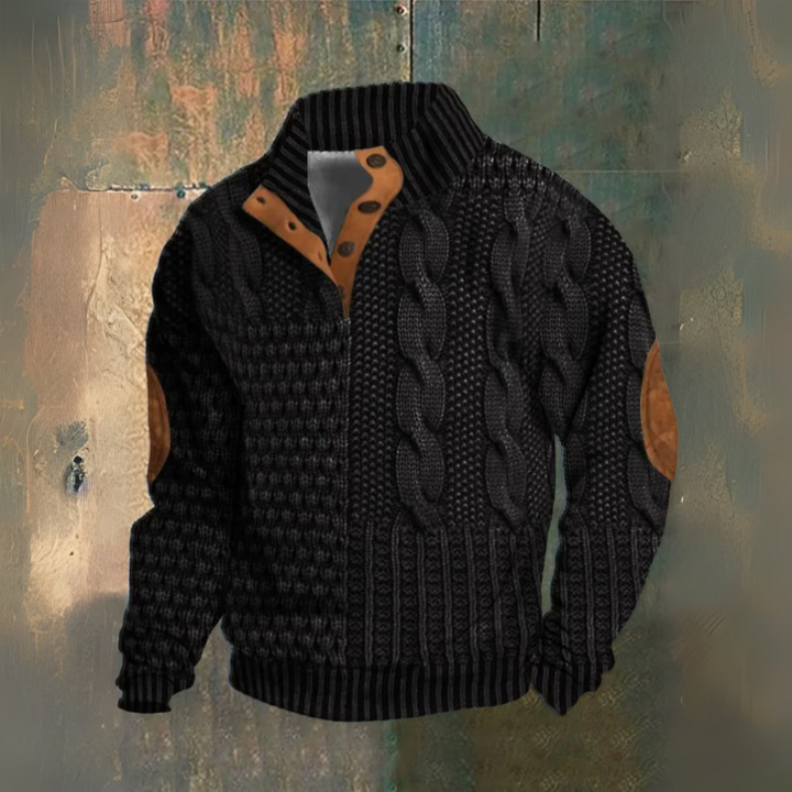 Elliot | Maglione A Collo Alto In Maglia A Treccia Blu Navy
