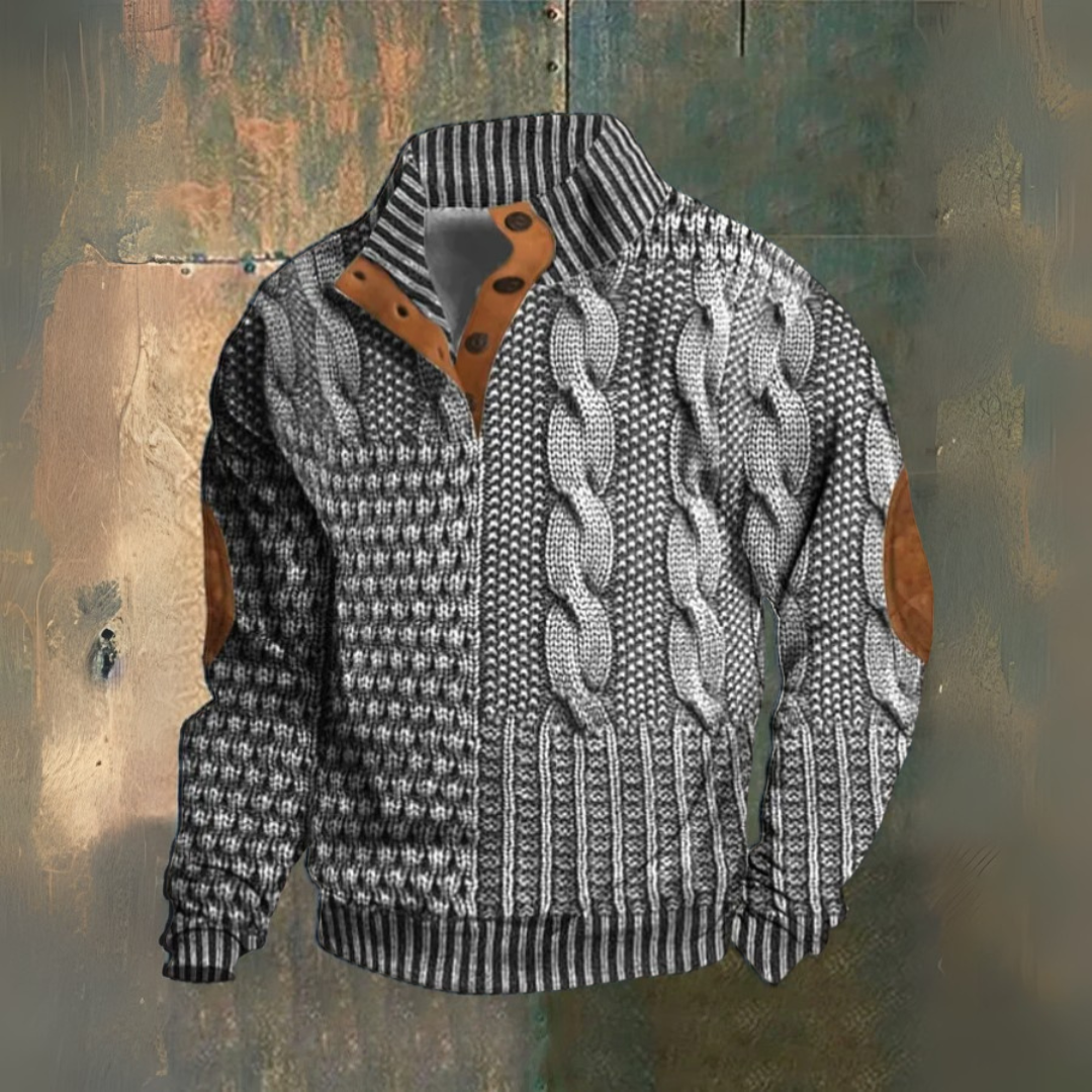 Elliot | Maglione A Collo Alto In Maglia A Treccia Blu Navy