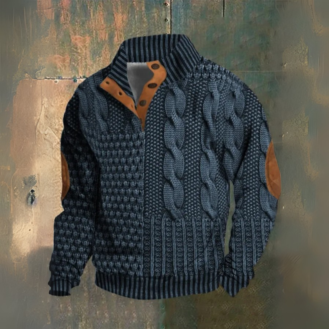 Elliot | Maglione A Collo Alto In Maglia A Treccia Blu Navy