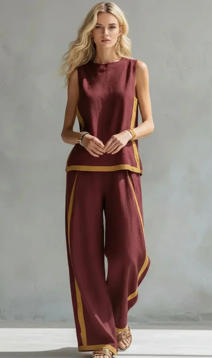 Ursula - Completo elegante e casual composto da gilet e pantaloni con finiture bicolore