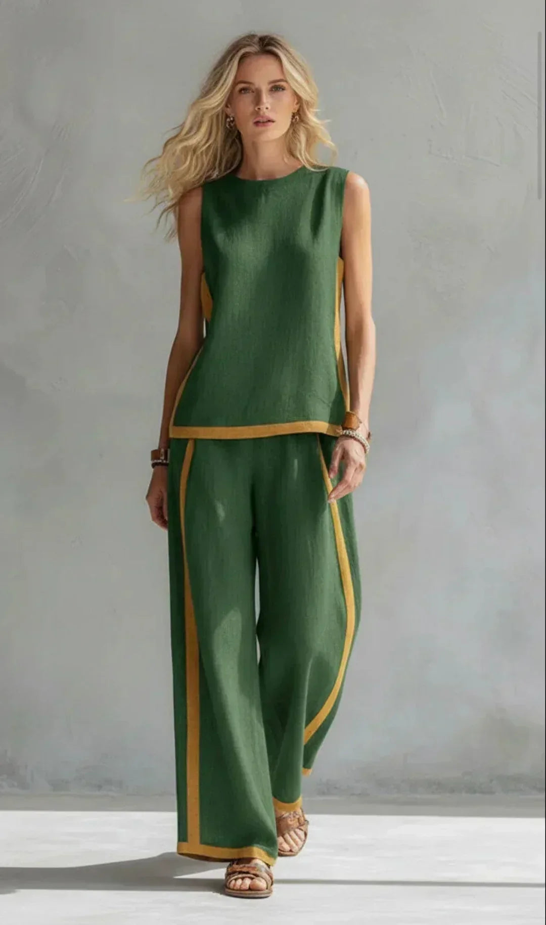Ursula - Completo elegante e casual composto da gilet e pantaloni con finiture bicolore