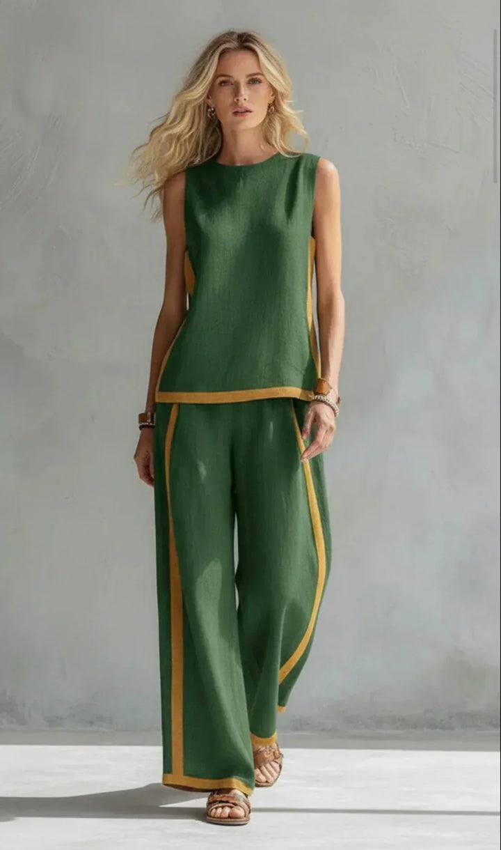 Ursula - Completo elegante e casual composto da gilet e pantaloni con finiture bicolore