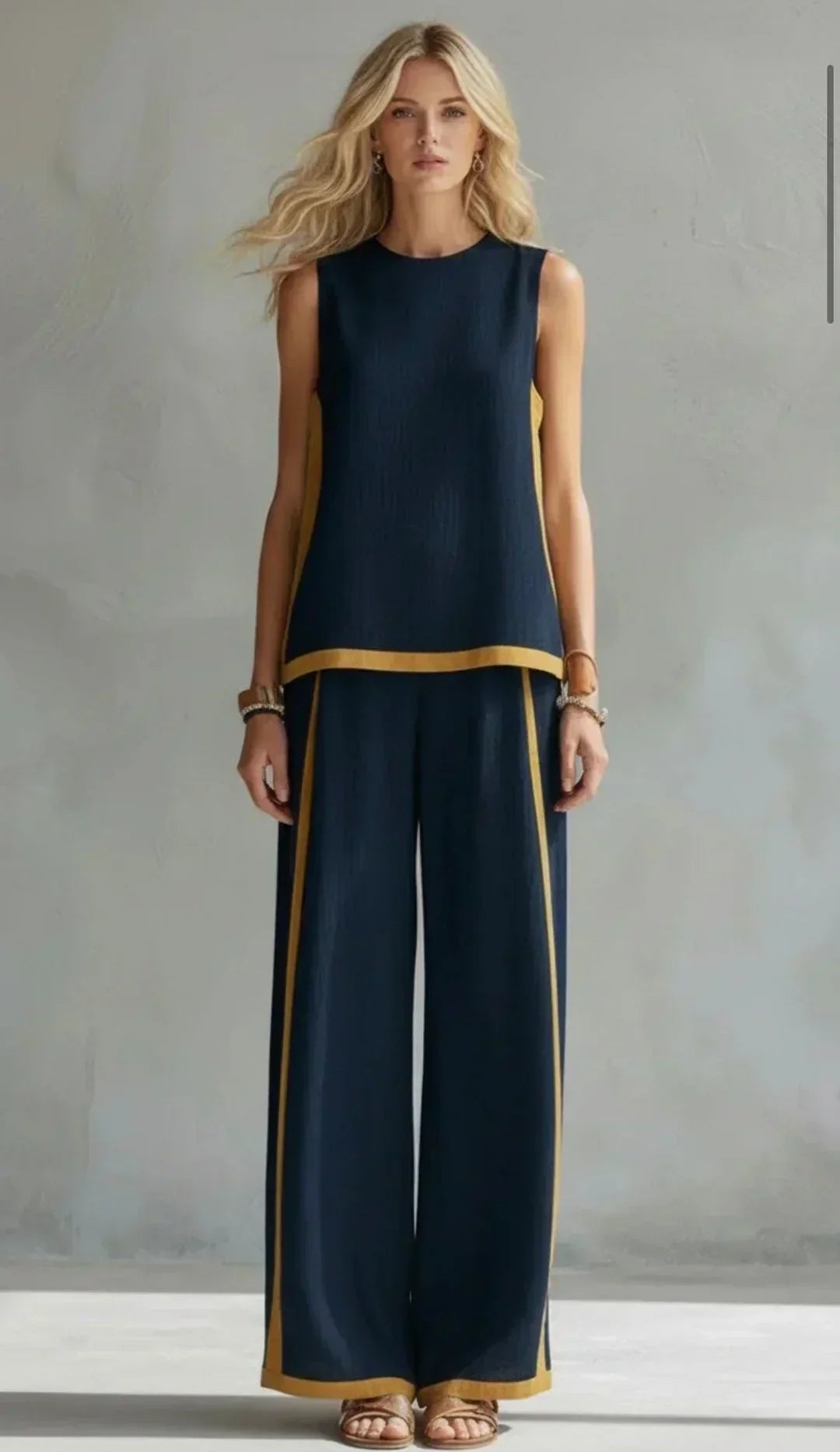 Ursula - Completo elegante e casual composto da gilet e pantaloni con finiture bicolore
