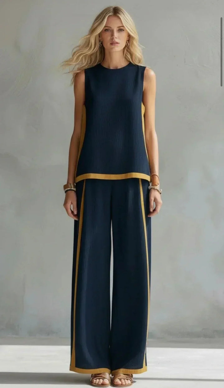 Ursula - Completo elegante e casual composto da gilet e pantaloni con finiture bicolore