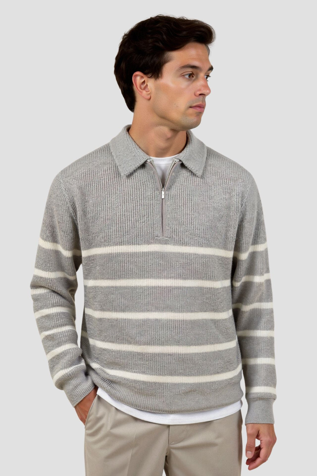 Declan - Maglione a righe con mezza zip