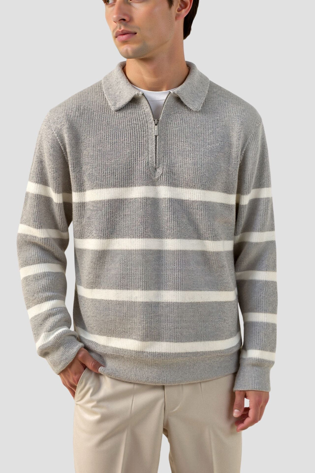 Declan - Maglione a righe con mezza zip