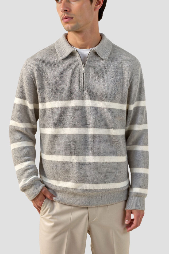 Declan - Maglione a righe con mezza zip